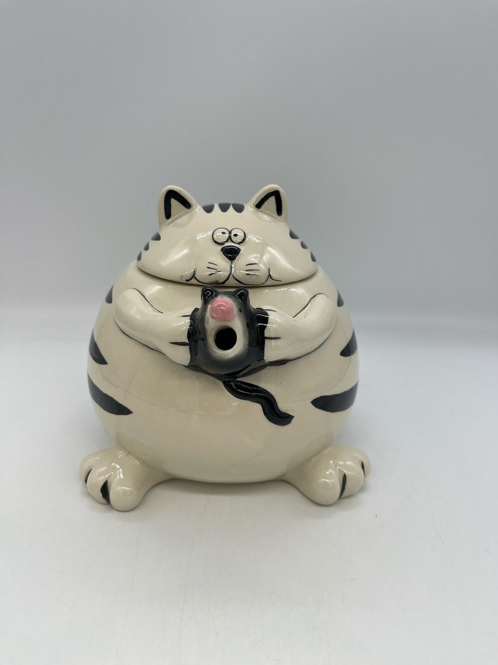 Pier 1 Cat w/ Mouse Teapot Black & White